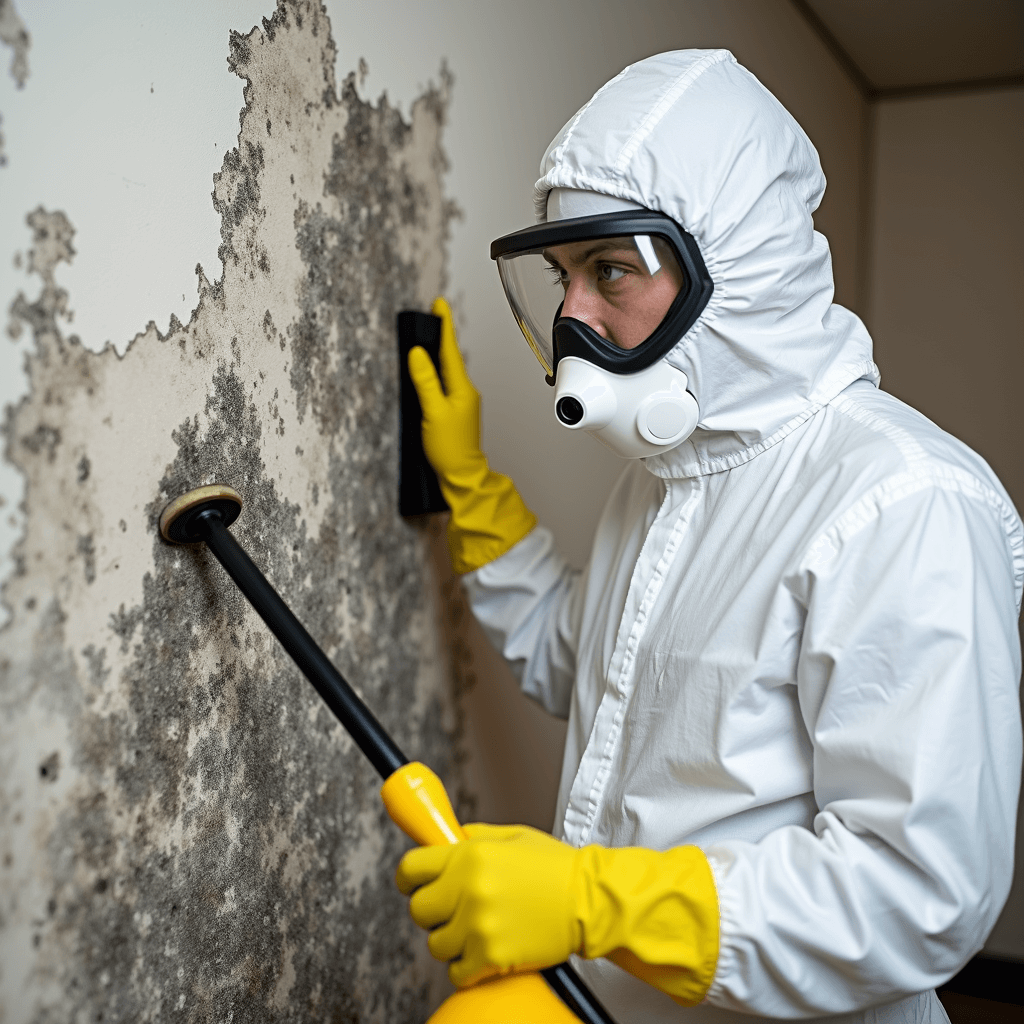 Employee working on water damage and restoration
